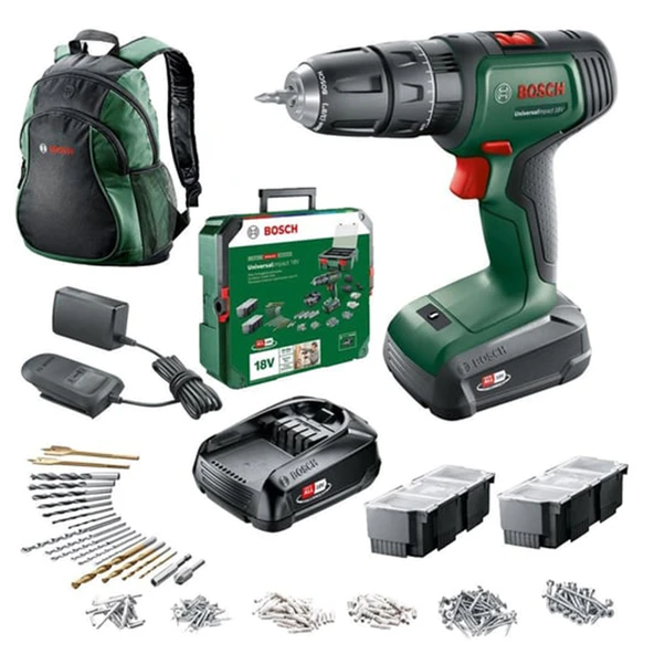 Bosch UniversalImpact 18V Akülü Darbeli Matkap (1,5Ah, Çift Akü) SBX + 241 Aksesuar Setli + Bosch Sırt Çantası ürün görseli 1
