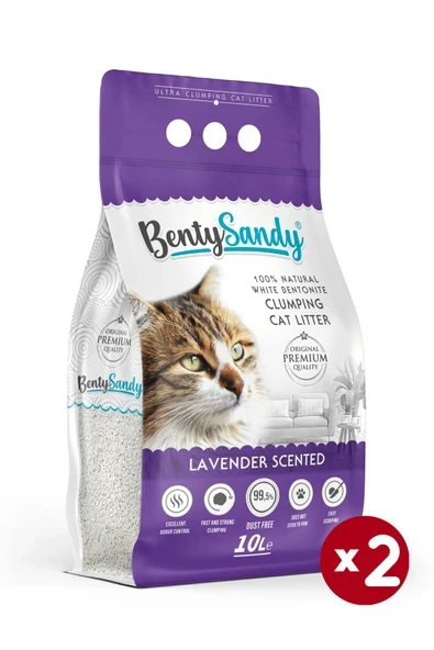 BentySandy Lavanta Kokulu Topaklanan İnce Taneli Kedi Kumu 10Lx2 ürün görseli 1
