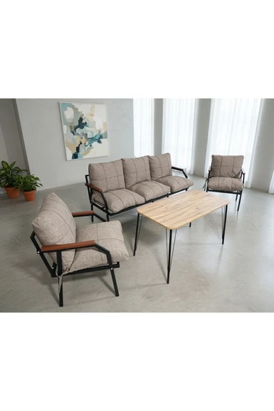 UFUK HOME Linda 311 Masalı Kahverengi Fermuarlı Bahçe Balkon Takımı, Cafe, Salon - Metal Kanepe Koltuk Takımı ürün görseli 1