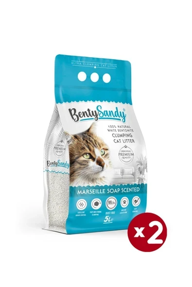 BentySandy Marsilya Sabunu Kokulu Topaklanan İnce Taneli Kedi Kumu 5Lx2 ürün görseli 1