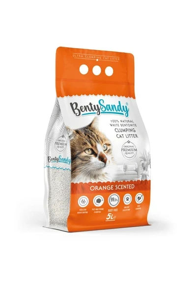 BentySandy Portakal Kokulu Topaklanan İnce Taneli Kedi Kumu 5L ürün görseli 1