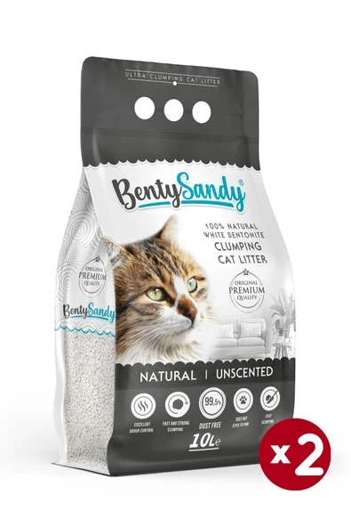 BentySandy Naturel Kokusuz Topaklanan İnce Taneli Kedi Kumu 10Lx2 ürün görseli 1