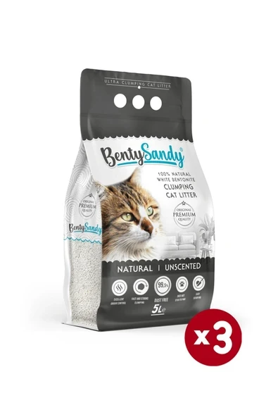 BentySandy Naturel Kokusuz Topaklanan İnce Taneli Kedi Kumu 5Lx3 ürün görseli 1