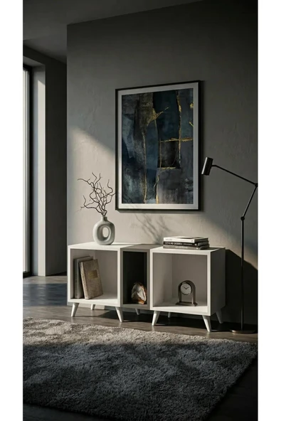 Projemob Miramob Modern TV Ünitesi 75 cm Minimalist Ayaklı TV Sehpası Antrasit Beyaz ürün görseli 1