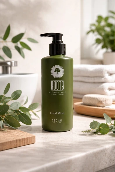 ROOTS Aromatherapy Okaliptüs Çayı Özlü Sıvı El Sabunu 380 ml – Ferahlatıcı & Nemlendirici El Yıkama Jeli ürün görseli 1