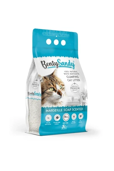 BentySandy Marsilya Sabunu Kokulu Topaklanan İnce Taneli Kedi Kumu 5L ürün görseli 1