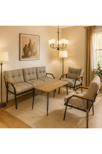 UFUK HOME Milas 311 Masalı Açık Gri Fermuarlı Bahçe Balkon Takımı, Cafe, Salon - Metal Kanepe Koltuk Takımı ürün görseli 1