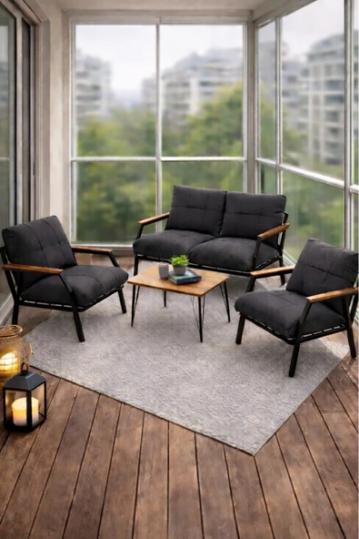 UFUK HOME Bahçe Mobilyası 2 1 1 Miray Bahçe Takımı Metal Sehpalı Balkon Takımı Çay Seti Nn211 ürün görseli 1