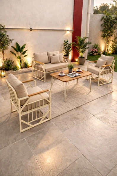 UFUK HOME Violet Cappuccino 2+1+1 Masalı Minderli Metal Balkon Bahçe Oturma Grubu ürün görseli 1