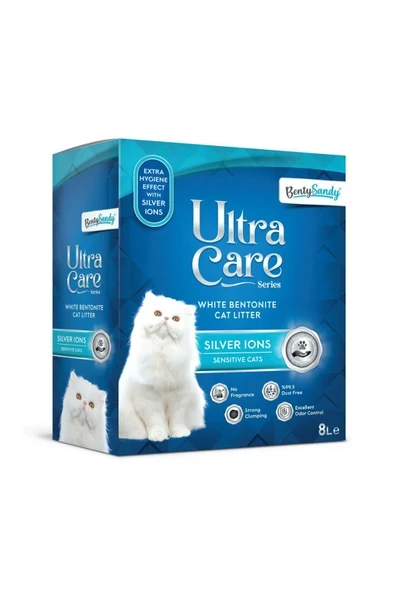 Ultra Care Series Hassas Kediler İçin Gümüş İyonlu Topaklanan İnce Taneli Kedi Kumu 8L ürün görseli 1