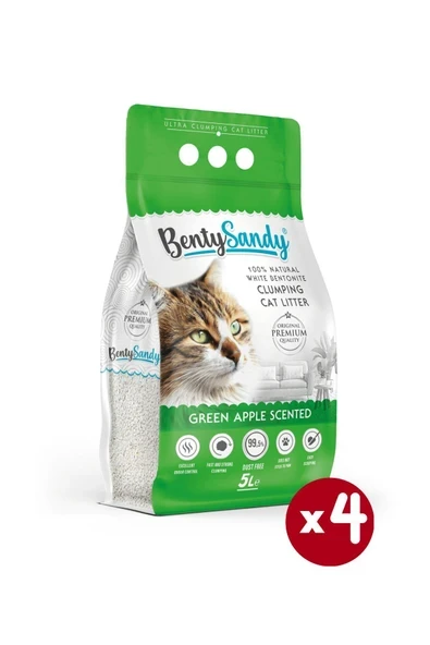 BentySandy Yeşil Elma Kokulu Topaklanan İnce Taneli Kedi Kumu 5Lx4 ürün görseli 1