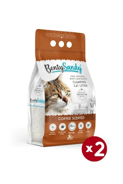 BentySandy Kahve Kokulu Topaklanan İnce Taneli Kedi Kumu 5Lx2 ürün görseli 1
