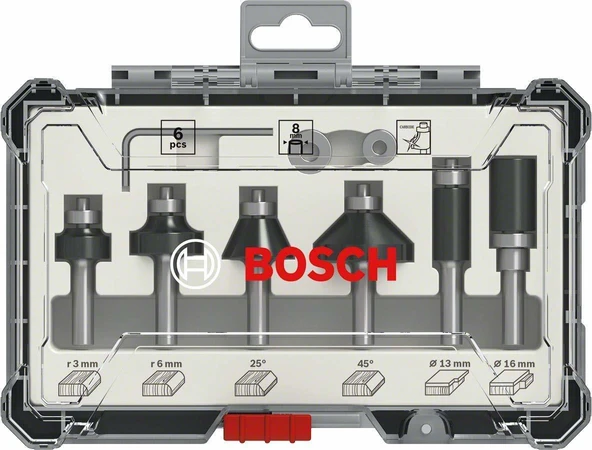 Bosch Pro Freze Seti 6'lı Karışık 8mm Şaftlı ürün görseli 1