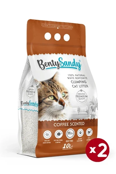 BentySandy Kahve Kokulu Topaklanan İnce Taneli Kedi Kumu 10Lx2 ürün görseli 1