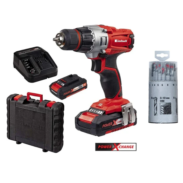Einhell TE-CD 18/2 Li Kit (2x1,5 Ah) Akülü Vidalama Darbesiz + Matkap Ucu Seti 18 Parça ürün görseli 1