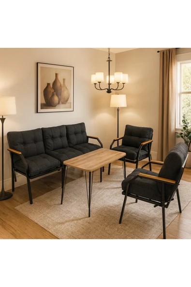 UFUK HOME Milas 311 Masalı Antrasit Fermuarlı Bahçe Balkon Takımı, Cafe, Salon - Metal Kanepe Koltuk Takımı ürün görseli 1