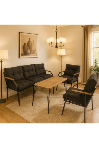 UFUK HOME Milas 311 Masalı Siyah Fermuarlı Bahçe Balkon Takımı, Cafe, Salon - Metal Kanepe Koltuk Takımı ürün görseli 1