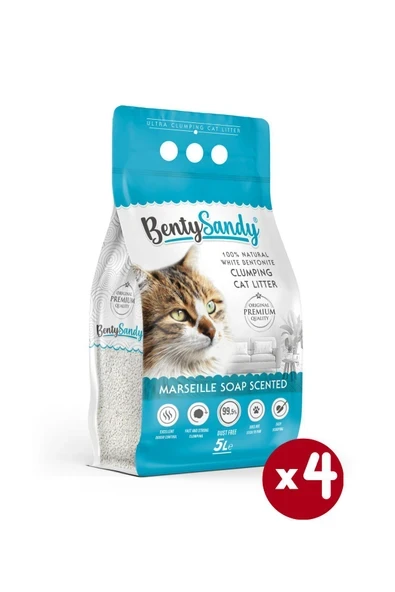 BentySandy Marsilya Sabunu Kokulu Topaklanan İnce Taneli Kedi Kumu 5Lx4 ürün görseli 1