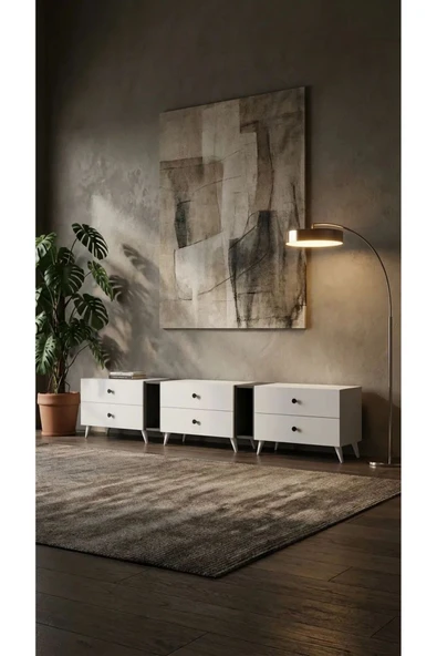 Projemob Miramob 6 Çekmeceli Modern TV Ünitesi 231 cm Geniş Duvar Ünitesi Ayaklı TV Sehpası Antrasit Beyaz ürün görseli 1