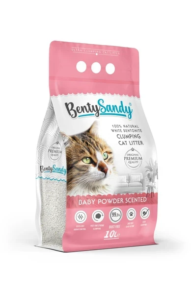 BentySandy Bebek Pudrası Kokulu Topaklanan İnce Taneli Kedi Kumu 10L ürün görseli 1
