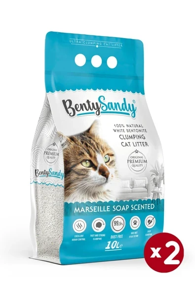 BentySandy Marsilya Sabunu Kokulu Topaklanan İnce Taneli Kedi Kumu 10Lx2 ürün görseli 1
