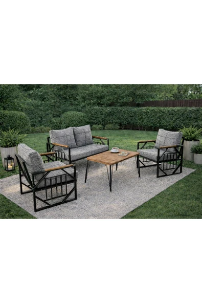 UFUK HOME Violet Antrasit 2+1+1 Masalı Gri Bahçe Oturma Seti + Masa – Bahçe, Balkon, Cafe Metal Takımı ürün görseli 1