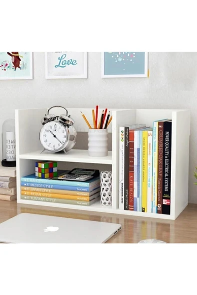 Projemob Modern Masa Üstü 3 Raflı Çok Amaçlı Kitaplık Beyaz ürün görseli 1