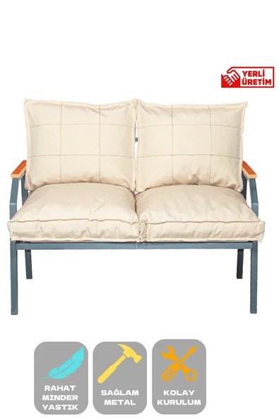 UFUK HOME İkili Koltuk Bahçe Mobilyası Bahçe Takımı Metal Balkon Takımı Çay Seti ürün görseli 1