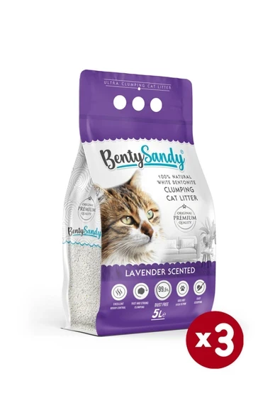 BentySandy Lavanta Kokulu Topaklanan İnce Taneli Kedi Kumu 5Lx3 ürün görseli 1