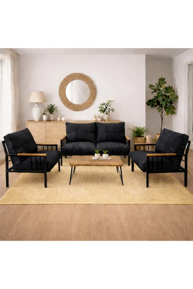 UFUK HOME Milas 211 Siyah Sehpalı Fermuarlı Bahçe Balkon Takımı, Cafe, Salon - Metal Kanepe Koltuk Takımı ürün görseli 1