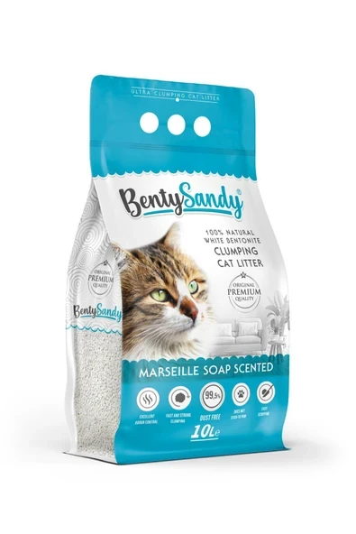 BentySandy Marsilya Sabunu Kokulu Topaklanan İnce Taneli Kedi Kumu 10L ürün görseli 1