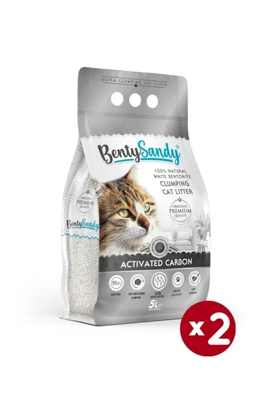 BentySandy Aktif Karbonlu Topaklanan İnce Taneli Kedi Kumu 5Lx2 ürün görseli 1