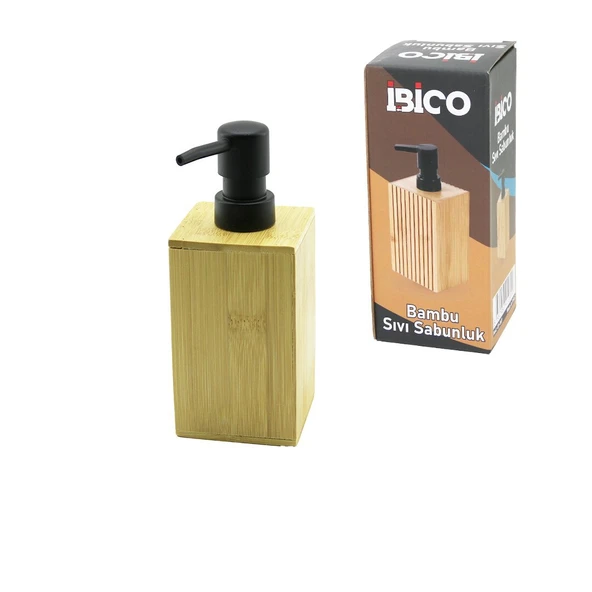 KARE AHŞAP BAMBU SIVI SABUNLUK SİYAH PLASTİK POMPA ÇAP: 7CM - Y: 11.5CM GO53/00732 ürün görseli 1