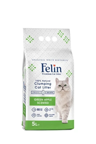 Felin Yeşil Elma Kokulu Topaklanan İnce Taneli Kedi Kumu 5L ürün görseli 1