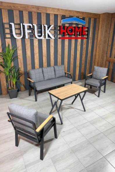 UFUK HOME Kavacık 311 Masalı Gri Fermuarlı Bahçe Balkon Takımı, Salon, Teras- Metal Çay Seti ürün görseli 1