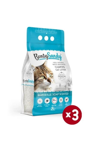 BentySandy Marsilya Sabunu Kokulu Topaklanan İnce Taneli Kedi Kumu 5Lx3 ürün görseli 1