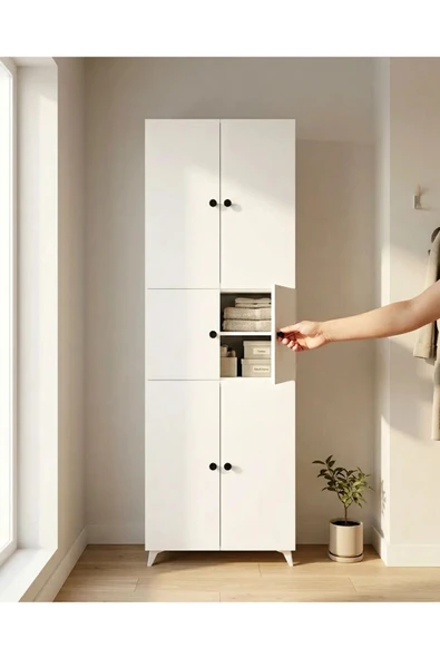 Projemob Miramob 6 Kapaklı Modern Kitaplık Çok Amaçlı Ofis Dosya ve Kiler Saklama Dolabı 180 cm Beyaz ürün görseli 1