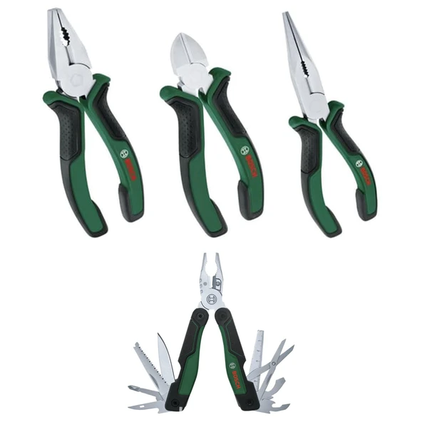 Bosch El Aleti Seti (Yan Keski 160-Pense 180-Kargaburun 180) 3 Parça + Çok Amaçlı Alet Pense - Çakı (16 Özellik) ürün görseli 1