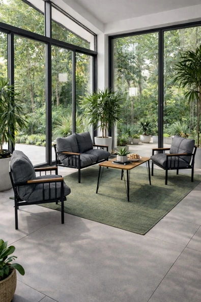 UFUK HOME Milas 211 Masalı Gri Fermuarlı Bahçe Balkon Takımı, Cafe, Salon - Metal Kanepe Koltuk Takımı ürün görseli 1