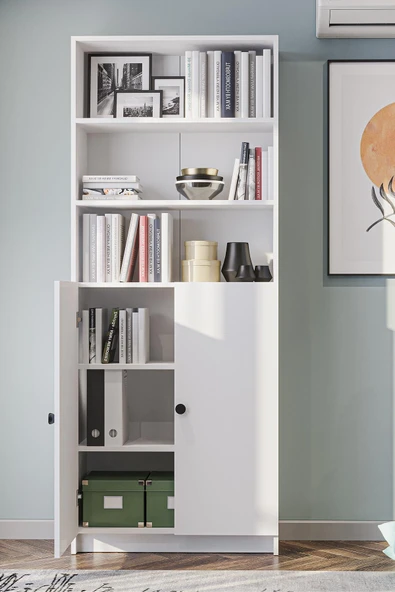 Projemob Modern Kapaklı Çok Amaçlı Kitaplık Dolap Beyaz ürün görseli 1
