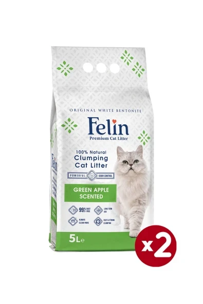 Felin Yeşil Elma Kokulu Topaklanan İnce Taneli Kedi Kumu 5Lx2 ürün görseli 1