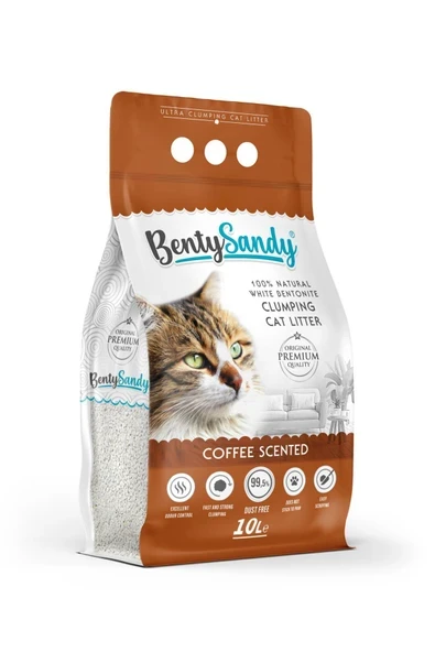 BentySandy Kahve Kokulu Topaklanan İnce Taneli Kedi Kumu 10L ürün görseli 1