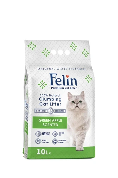 Felin Yeşil Elma Kokulu Topaklanan İnce Taneli Kedi Kumu 10L ürün görseli 1