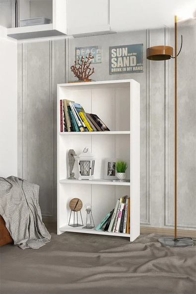 Projemob Modern Çok Amaçlı 3 Raflı Kitaplık Beyaz ürün görseli 1