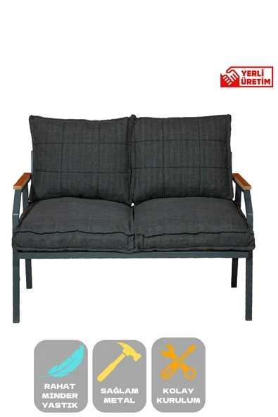 UFUK HOME Linda Berjer İkili Koltuk,Konforlu Balkon Mobilyası,Modern Metal Çay Seti,Estetik Cafe Sandalyeleri ürün görseli 1