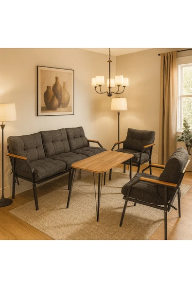UFUK HOME Milas 311 Masalı Gri Fermuarlı Bahçe Balkon Takımı, Cafe, Salon - Metal Kanepe Koltuk Takımı ürün görseli 1