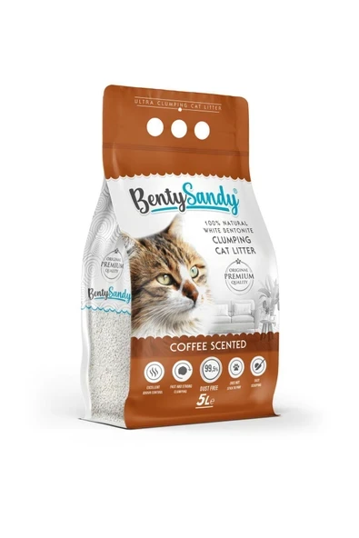 BentySandy Kahve Kokulu Topaklanan İnce Taneli Kedi Kumu 5L ürün görseli 1