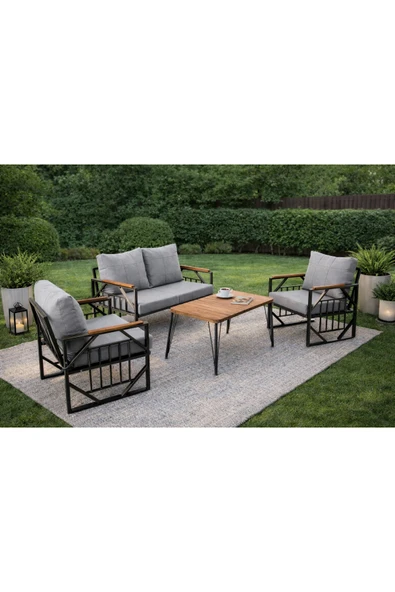 UFUK HOME Violet Antrasit 2+1+1 Masalı Açık Gri Bahçe Oturma Seti + Masa – Bahçe, Balkon, Cafe Metal Takımı ürün görseli 1