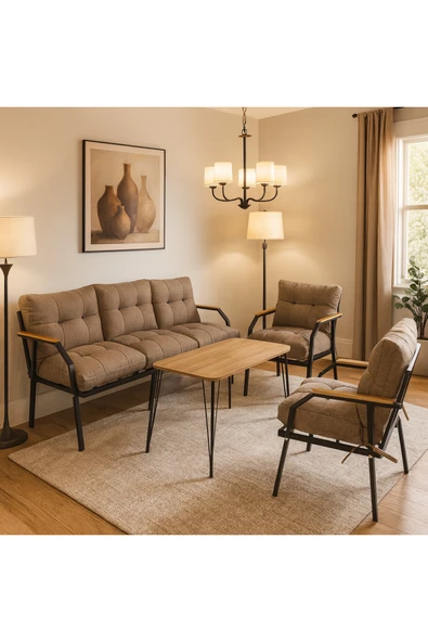 UFUK HOME Milas 311 Masalı Kahverengi Fermuarlı Bahçe Balkon Takımı, Cafe, Salon - Metal Kanepe Koltuk Takımı ürün görseli 1