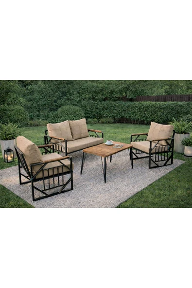 UFUK HOME Violet Antrasit 2+1+1 Masalı Bahçe Oturma Seti + Masa – Bahçe, Balkon, Cafe Metal Takımı ürün görseli 1